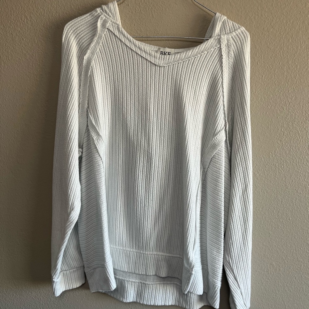 BKE Cream Ribbed Long Sleeve Top